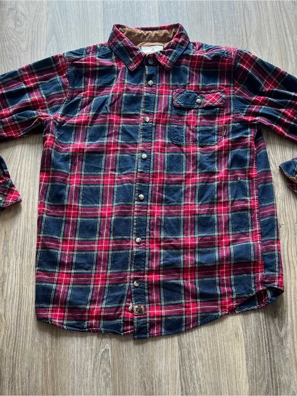 Legendary Whitetails Red and Navy Plaid Shirt with Brown Corduroy Lining